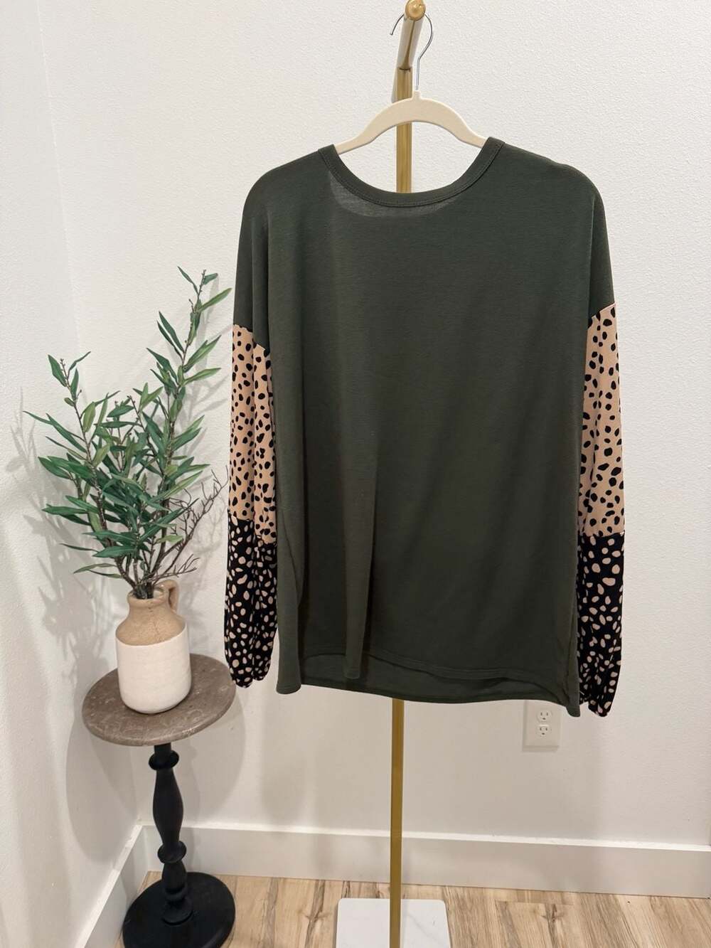 Heimish USA Olive Green Animal Print Patchwork Long Sleeve Top Size 1X